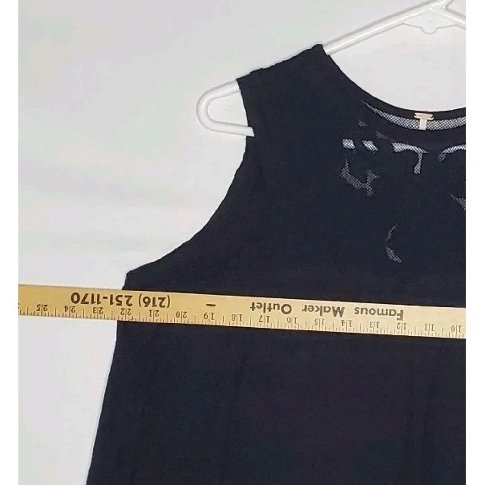 Free People Lace Yoke Swing Tank Top Women XS Black Oversized Boho Romantic 00s